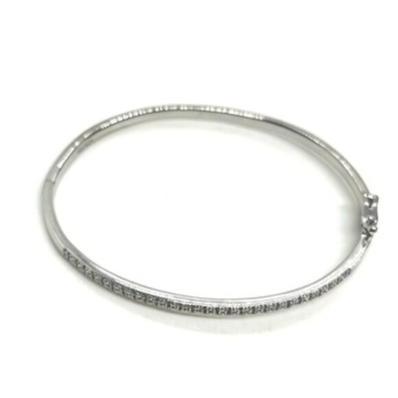 VINTAGE SUN 925 STERLING SILVER HINGED BANGLE BRACELET WOMENS DIAMOND ACCENTS - Picture 4 of 13